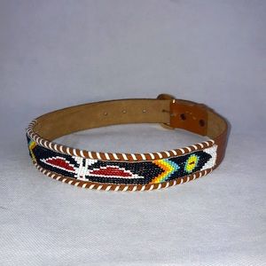 Native American Design Hand Beaded Leather Belt